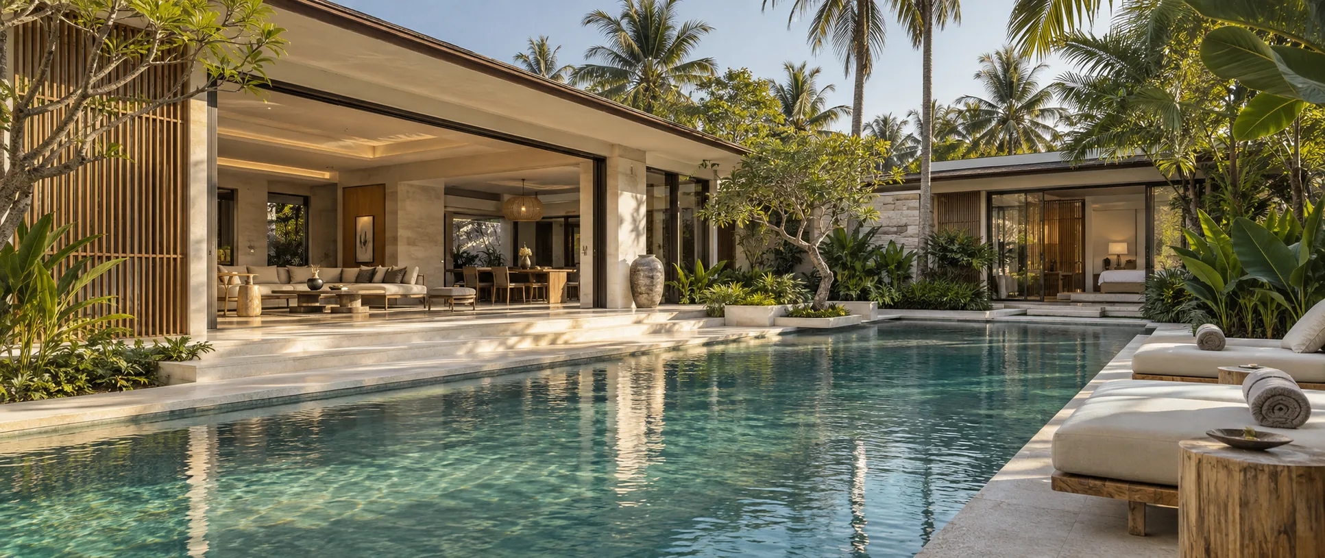 Contemporary villa and pool in a tropical garden
